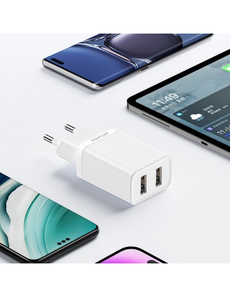 Įkroviklis Awei C15L-EU 2xUSB-A 10W + USB to Lightning cable baltas