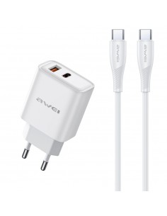 Įkroviklis Awei PD81C-EU USB-A/USB-C + USB-C to USB-C cable baltas