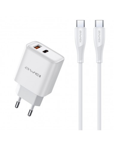 Įkroviklis Awei PD81C-EU USB-A/USB-C + USB-C to USB-C cable baltas