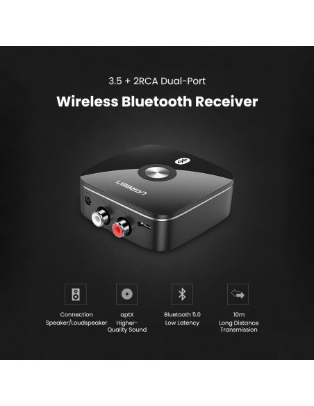 Bluetooth adapteris imtuvas Ugreen CM106 2xRCA/AUX Bluetooth 5.1 juodas