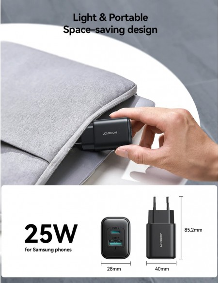 Įkroviklis Joyroom JR-TCF13 USB-C/USB-A 25W juodas