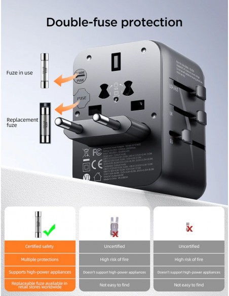 Universalus kelioninis įkroviklis Joyroom JR-TCW01 3xUSB-A/USB-C juodas