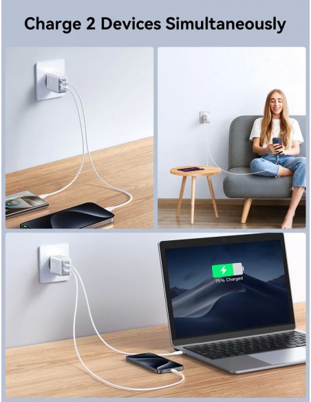 Įkroviklis Joyroom JR-TCF15 USB-C/USB-A 30W baltas