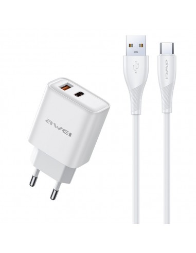 Įkroviklis Awei PD81T-EU USB-A/USB-C + USB to USB-C cable baltas