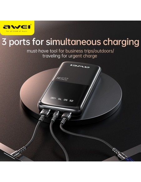 Išorinė baterija Power Bank Awei P10K 22.5W 10000mAh juoda