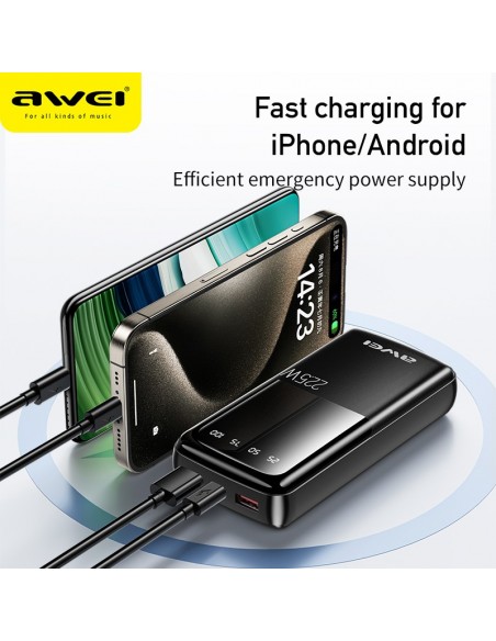 Išorinė baterija Power Bank Awei P13K PD20W/QC22.5W 20000mAh juoda