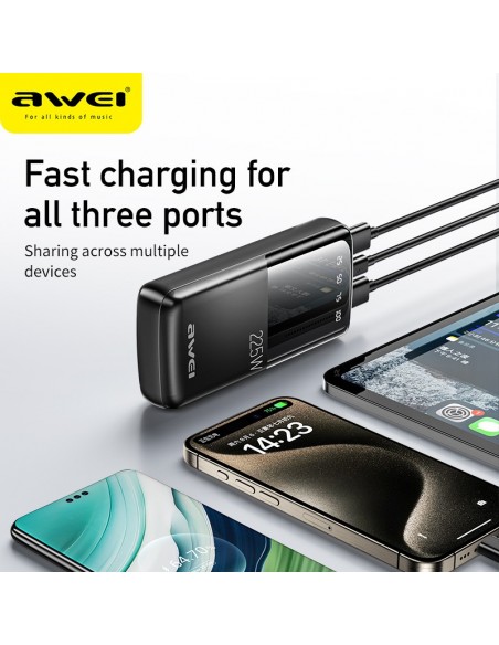 Išorinė baterija Power Bank Awei P13K PD20W/QC22.5W 20000mAh juoda