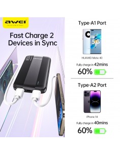 Išorinė baterija Power Bank Awei P20K 5V/2.4A 10000mAh juoda 2
