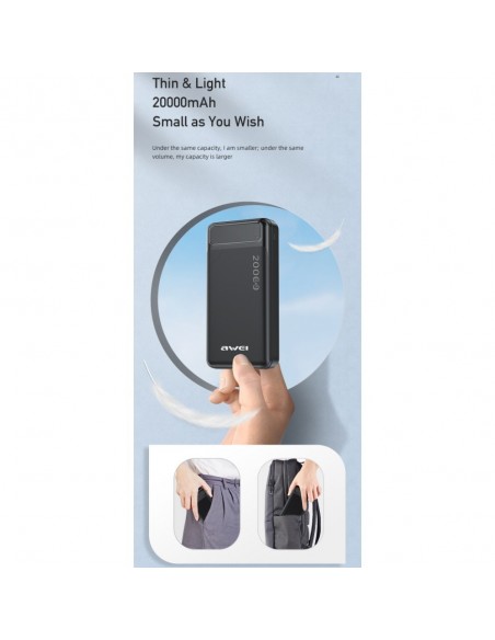 Išorinė baterija Power Bank Awei P6K 5V/2.1A 20000mAh juoda