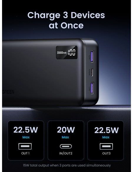 Išorinė baterija Power Bank Ugreen PB313 20W 20000mAh (25683) juoda