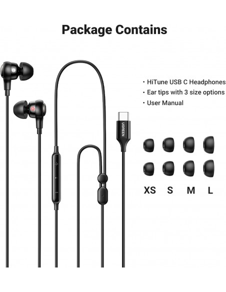 Ausinės Ugreen EP103 USB-C (30638) juodos