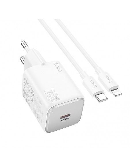 Įkroviklis Hoco N40 USB-C PD20W + USB-C to Lightning 1.0m baltas
