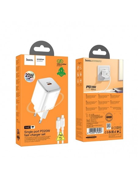 Įkroviklis Hoco N40 USB-C PD20W + USB-C to Lightning 1.0m baltas