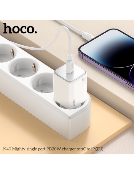 Įkroviklis Hoco N40 USB-C PD20W + USB-C to Lightning 1.0m baltas