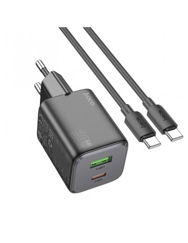 Įkroviklis Hoco N41 USB-A/USB-C PD20W+QC3.0 + USB-C to USB-C cable 1.0m juodas