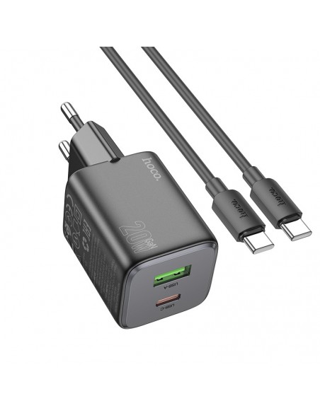Įkroviklis Hoco N41 USB-A/USB-C PD20W+QC3.0 + USB-C to USB-C cable 1.0m juodas