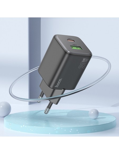Įkroviklis Hoco N41 USB-A/USB-C PD20W+QC3.0 + USB-C to USB-C cable 1.0m juodas