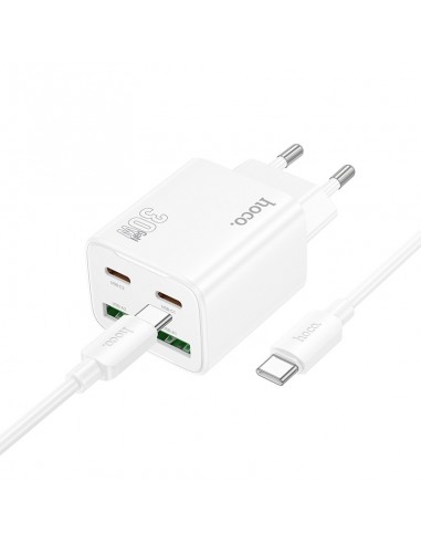 Įkroviklis Hoco N56 2xUSB-C/2xUSB-A PD30W + USB-C to USB-C cable 1.0m baltas