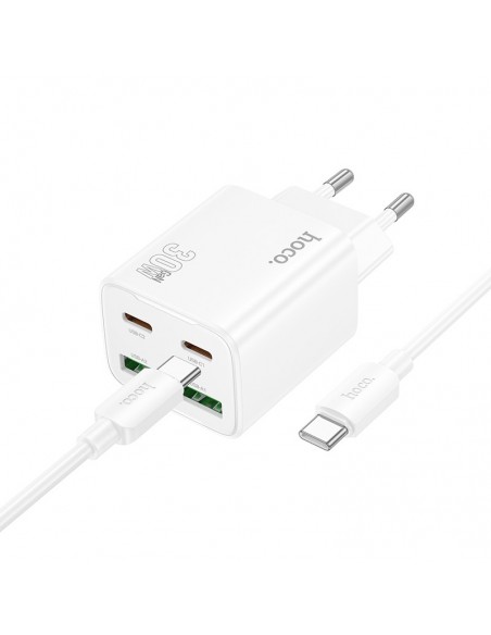 Įkroviklis Hoco N56 2xUSB-C/2xUSB-A PD30W + USB-C to USB-C cable 1.0m baltas