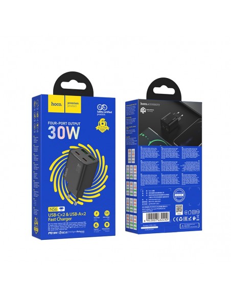 Įkroviklis Hoco N56 2xUSB-C/2xUSB-A PD30W juodas