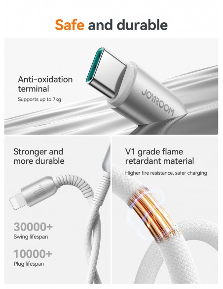 USB kabelis Joyroom S-A51 USB-C to Lightning 30W 1.2m pilkas