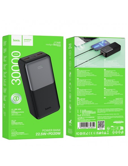 Išorinė baterija Power Bank Hoco J136B 22.5W+PD20W 30000mAh juoda