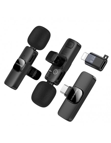 Mikrofonas Borofone BFK15 Lightning/USB-C juodas