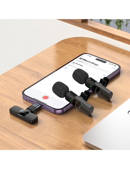 Mikrofonas Borofone BFK15 Lightning/USB-C juodas