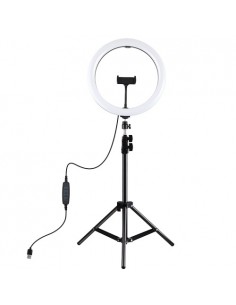 LED žiedinė lempa 30cm, su trikoju stovu iki 1.1m ir telefono laikikliu, USB