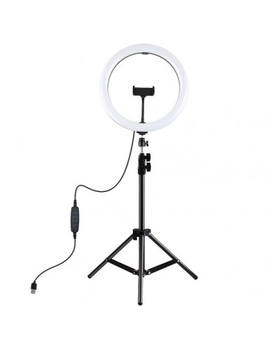 LED žiedinė lempa 30cm, su trikoju stovu iki 1.1m ir telefono laikikliu, USB