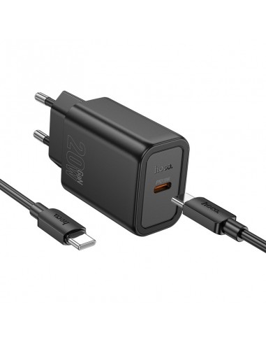 Įkroviklis Hoco N60 20W GaN USB-C + USB-C to USB-C cable 1.0m juodas
