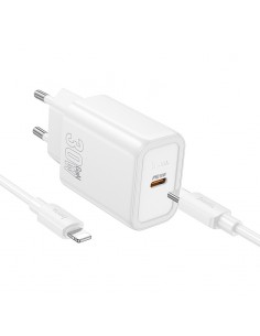 Įkroviklis Hoco N62 30W GaN USB-C + USB-C to Lightning cable 1.0m baltas