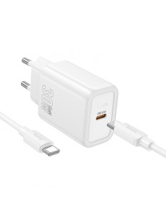 Įkroviklis Hoco N62 30W GaN USB-C + USB-C to USB-C cable 1.0m baltas