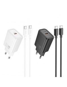 Įkroviklis Hoco N62 30W GaN USB-C + USB-C to USB-C cable 1.0m juodas 2