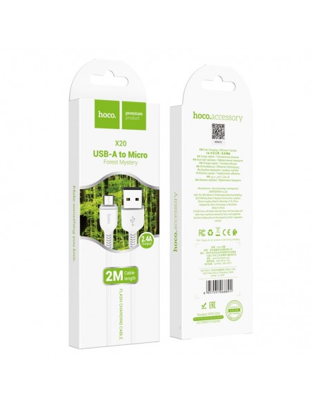USB kabelis Hoco X20 USB-A to MicroUSB 2.0m baltas