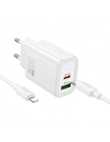 Įkroviklis Hoco N63 30W GaN USB-C/USB-A + USB-C to Lightning cable 1.0m baltas