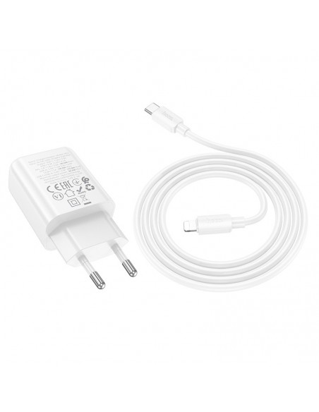 Įkroviklis Hoco N63 30W GaN USB-C/USB-A + USB-C to Lightning cable 1.0m baltas