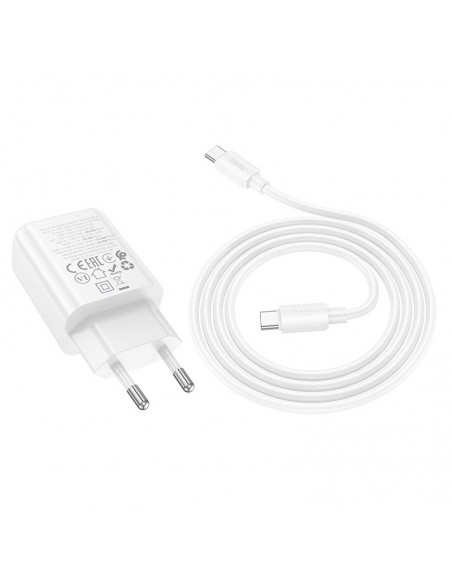 Įkroviklis Hoco N63 30W GaN USB-C/USB-A + USB-C to USB-C cable 1.0m baltas