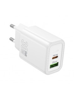 Įkroviklis Hoco N63 30W GaN USB-C/USB-A baltas