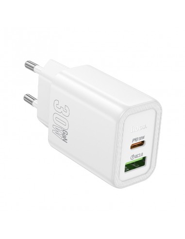 Įkroviklis Hoco N63 30W GaN USB-C/USB-A baltas