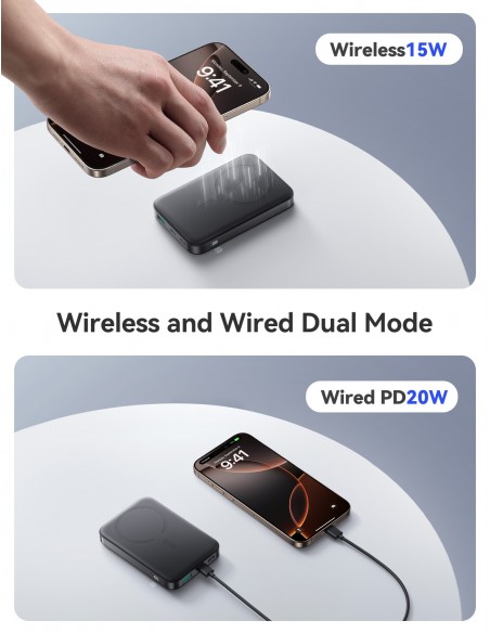 Išorinė baterija Power Bank Joyroom JR-PBM12 22.5W Magnetic Wireless 10000mAh juoda