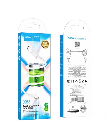 USB kabelis Hoco X83 USB-A to MicroUSB 1.0m baltas