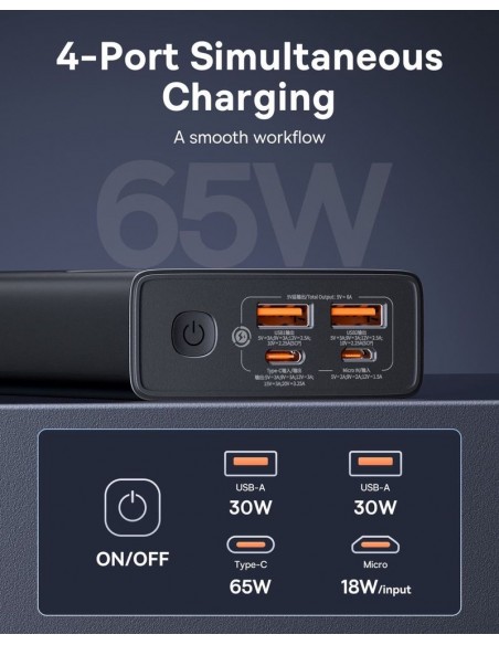 Išorinė baterija Power Bank Baseus StarLord 65W 20000mAh juoda P10022906113-00