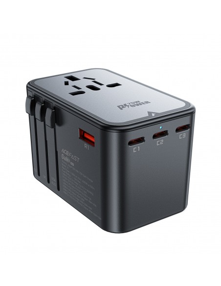Universalus kelioninis įkroviklis Acefast Z1 75W GaN 2xUSB-A/3xUSB-C juodas