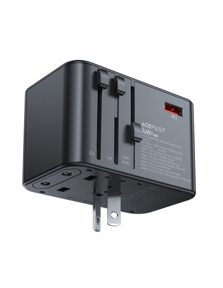Universalus kelioninis įkroviklis Acefast Z1 75W GaN 2xUSB-A/3xUSB-C juodas