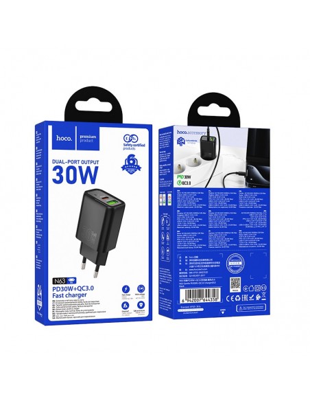 Įkroviklis Hoco N63 30W GaN USB-C/USB-A juodas