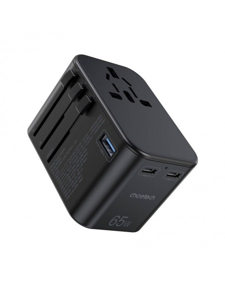 Universalus kelioninis įkroviklis Choetech PD5009 65W 2xUSB-C/USB-A juodas