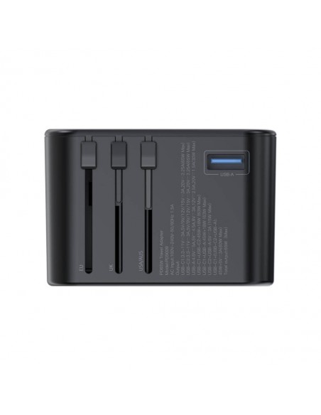 Universalus kelioninis įkroviklis Choetech PD5009 65W 2xUSB-C/USB-A juodas