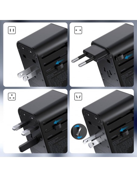 Universalus kelioninis įkroviklis Choetech PD5009 65W 2xUSB-C/USB-A juodas