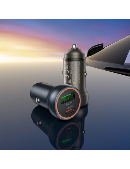 Automobilinis įkroviklis Borofone BZ32A USB-C/USB-A 30W pilkas